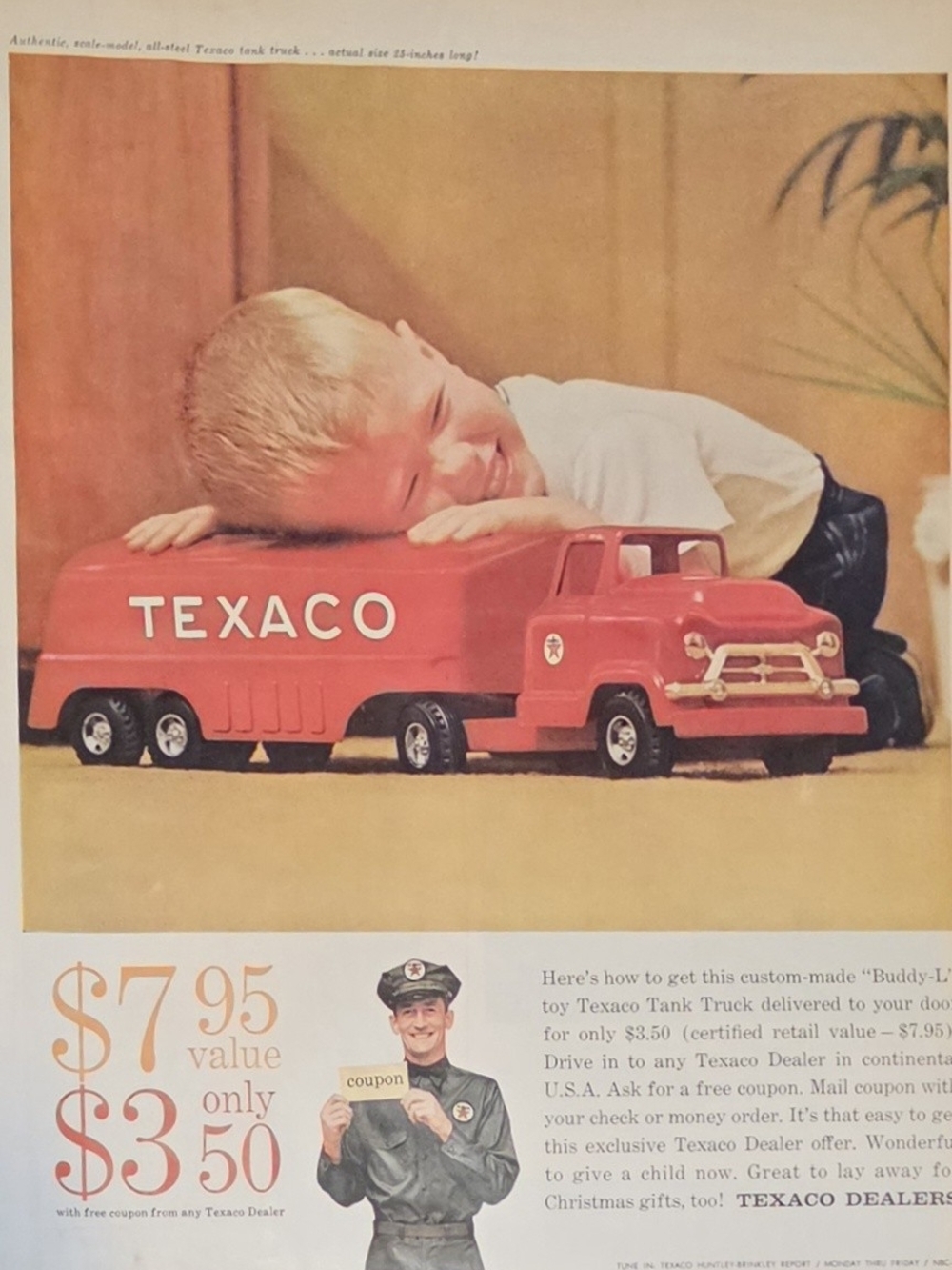 Vintage 1959s Texaco Toy Truck Magazine Ad | Buddy L Tanker Truck Print Ad | MCM